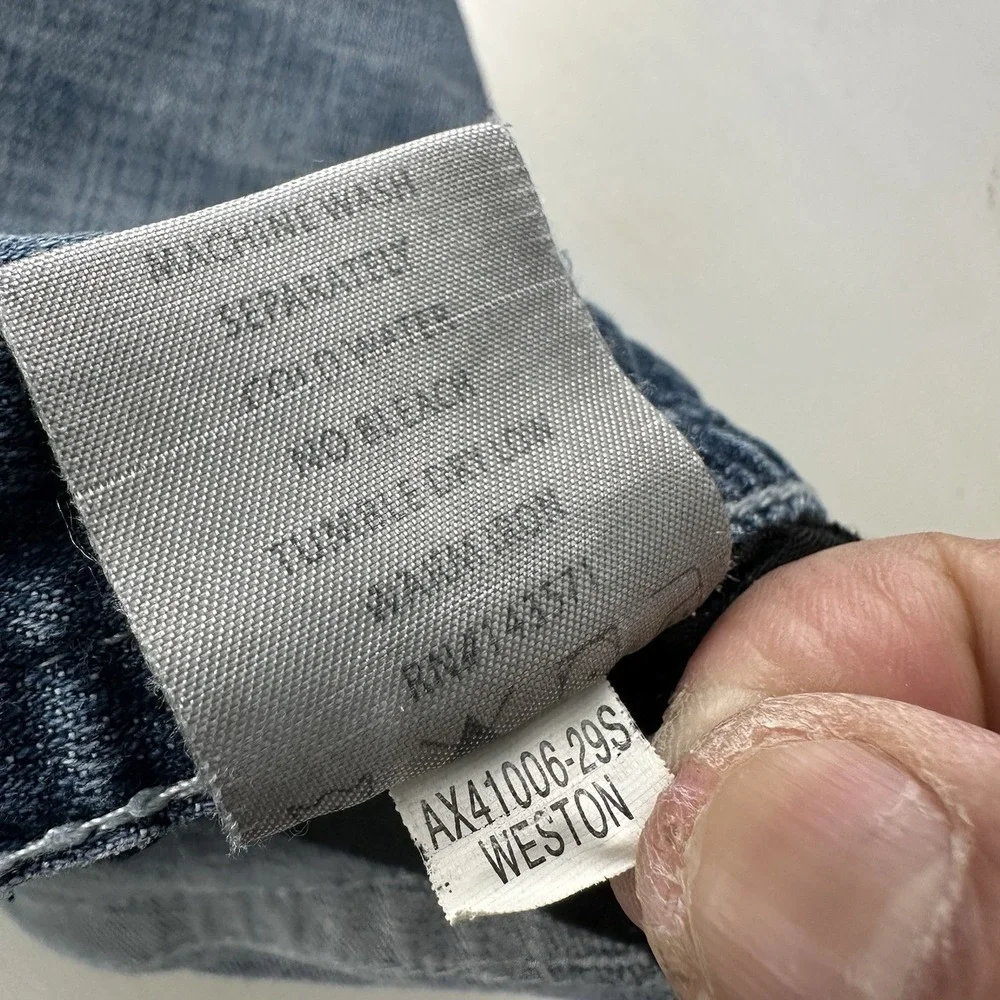TK Axel Vintage Boot Cut Flap Pockets Jeans Men Fits 38x31 Denim Blue Distressed